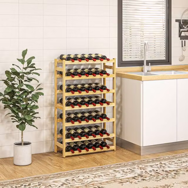 HOMCOM Yellow Lacquered Pine Wooden Wine Rack for 42 Bottles