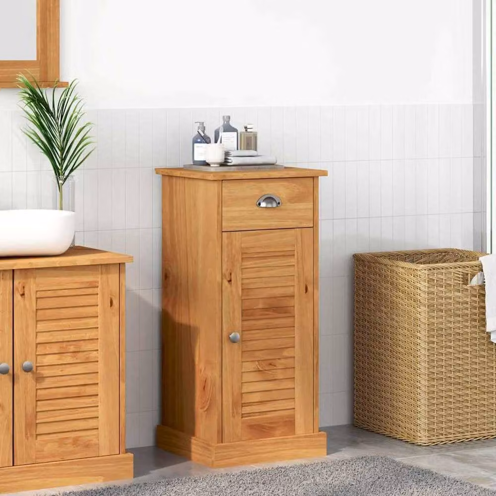 Berkfield Home VIGO Traditional Bathroom Cabinet with Drawer, Brown Mango Wood, W/D/H: 37 x 34 x 80 cm – 2