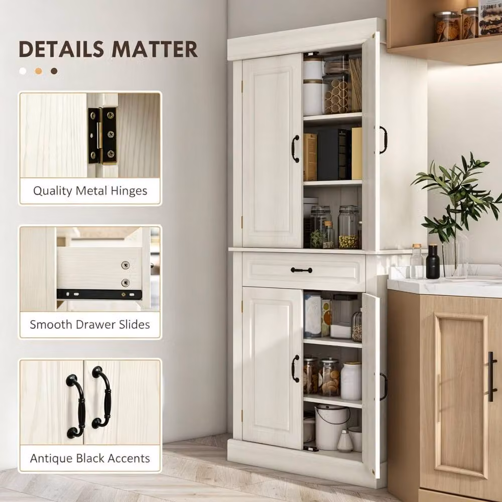 STILVORA Modern Tall Kitchen Cupboard in White with Internal Drawers and Shelves – 4