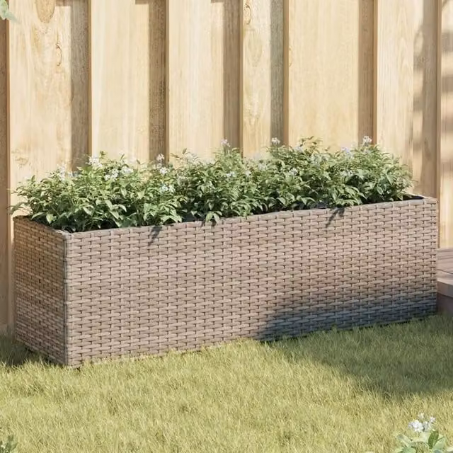 Berkfield Home Garden Planters with 3 Pots, 2 Piece Grey Poly Rattan Set, W/D/H: 105 x 30 x 32 cm – 1