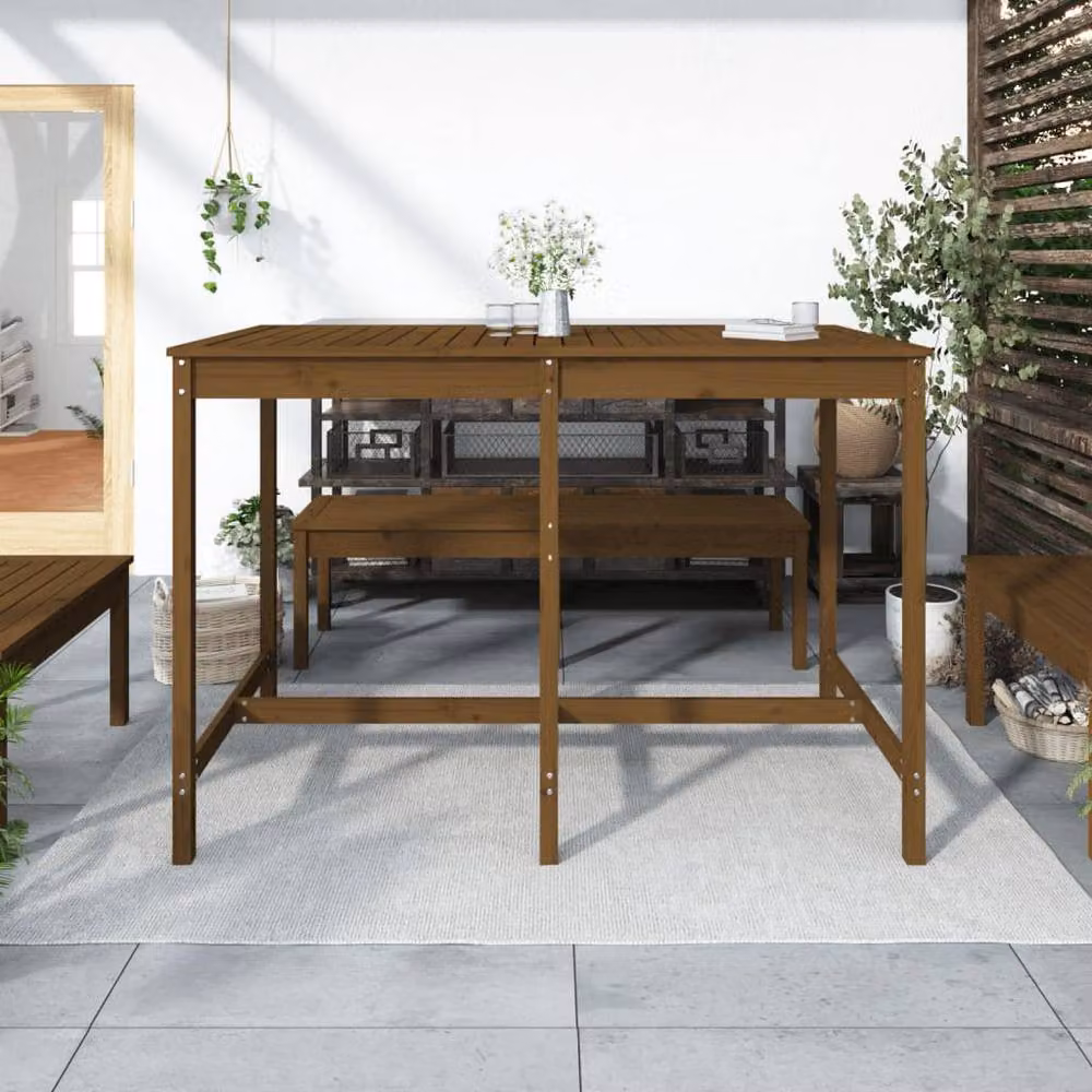 Berkfield Home Rustic Rectangular Garden Table in Brown Solid Pine, W/D/H: 159.5 x 82.5 x 110 cm – 2