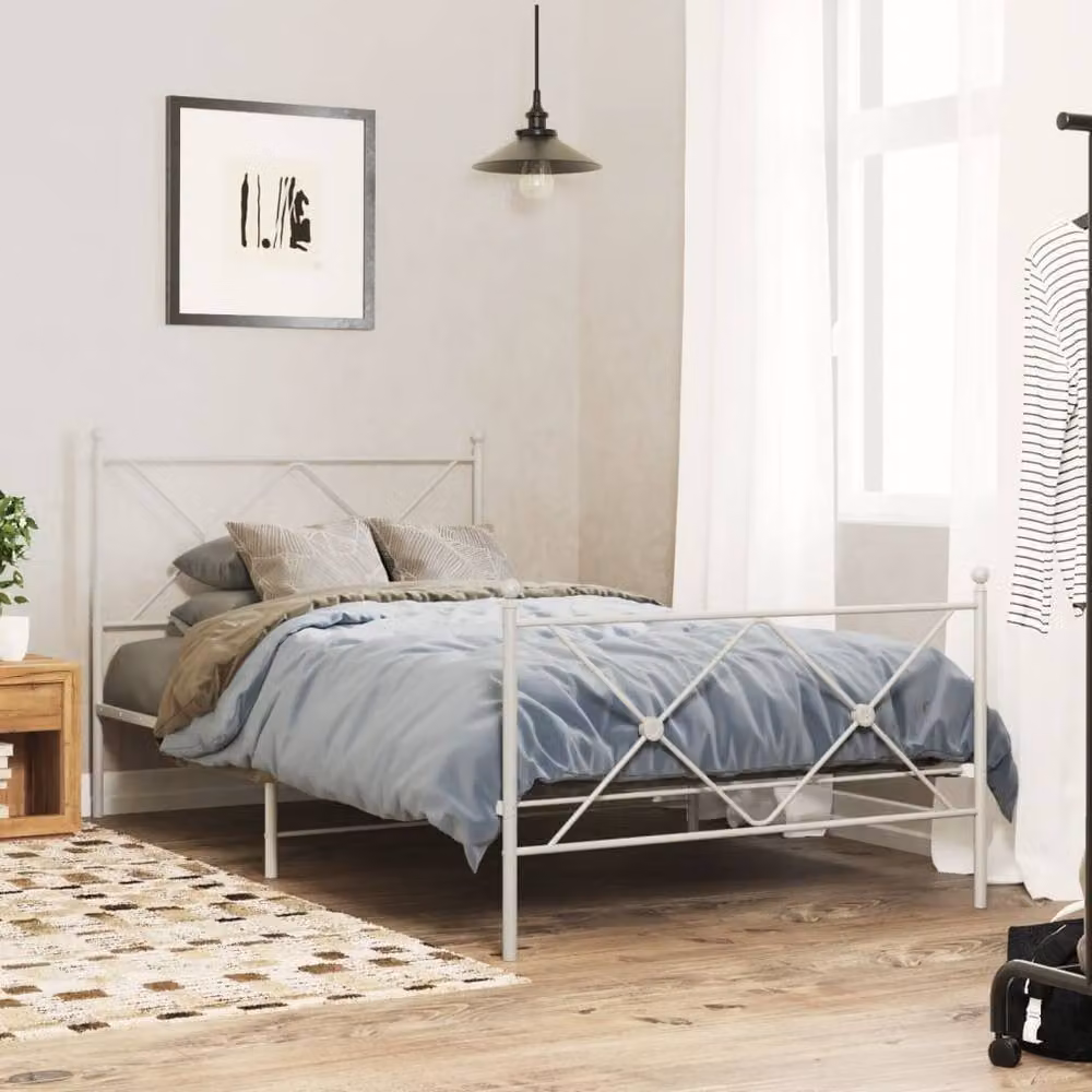 Berkfield Home Metal Bed Frame with Footboard, White, W: 100 cm, L: 200 cm – 2