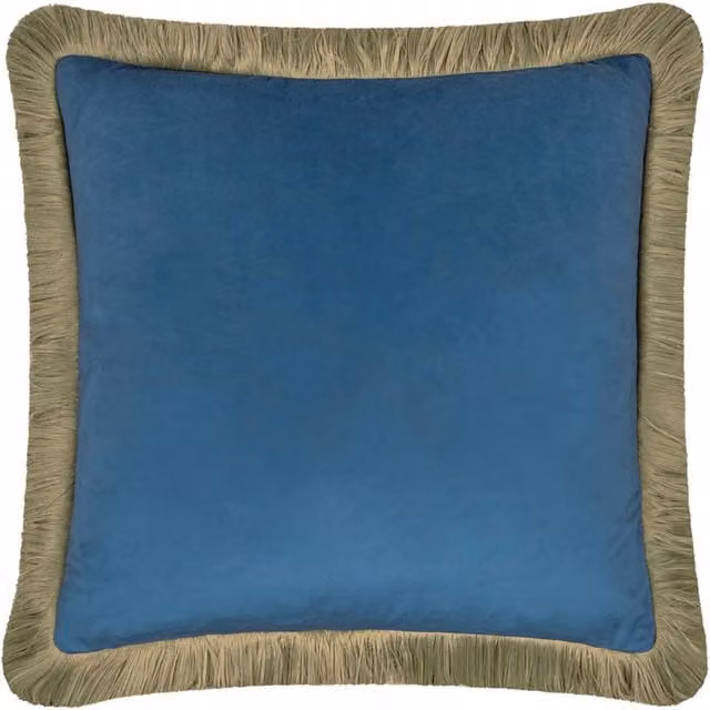 Furn Halo Fringed Velvet Cushion in Blue, W x D: 50 x 50 cm – 1