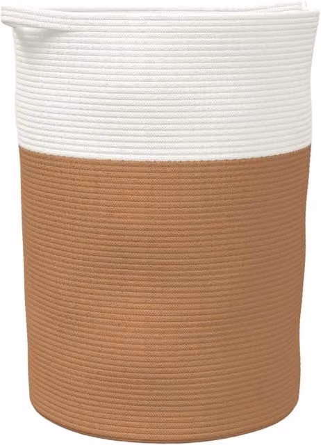 Berkfield Open Weave Cotton Storage Basket in Brown and White, W: 49 cm, H: 65 cm