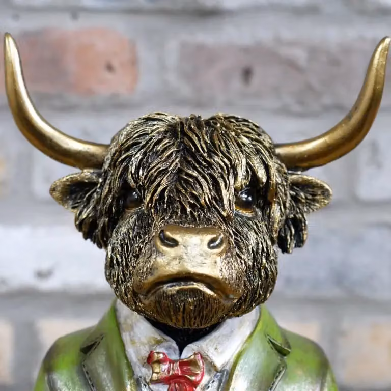 Gifts Direct 2 U Gold Highland Cow Bust Ornament in Metallic Green and Gold – 3