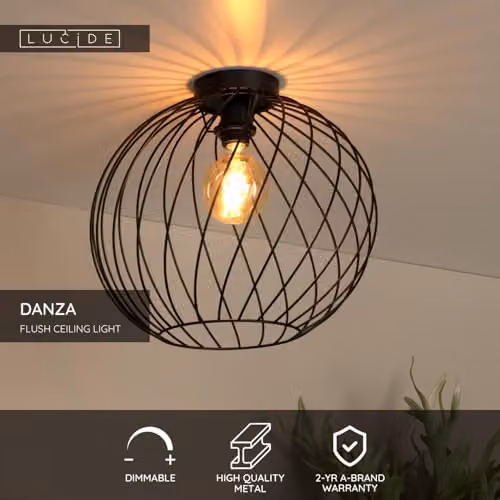 Netlighting Danza Classic Black Metal Flush Ceiling Light, Diameter: 40 cm – 2