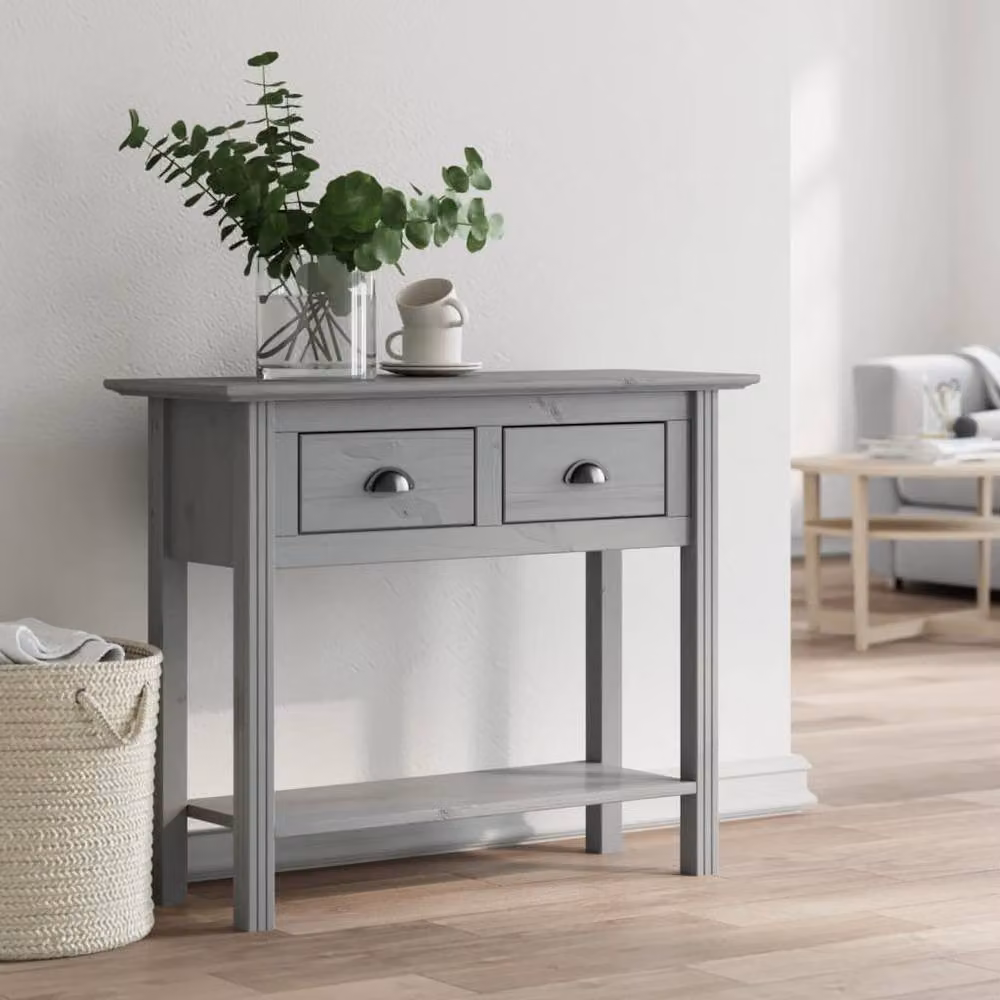 Berkfield Home BODO Grey Solid Wood Pine Console Table W: 90 cm, D: 34.5 cm, H: 73 cm – 2