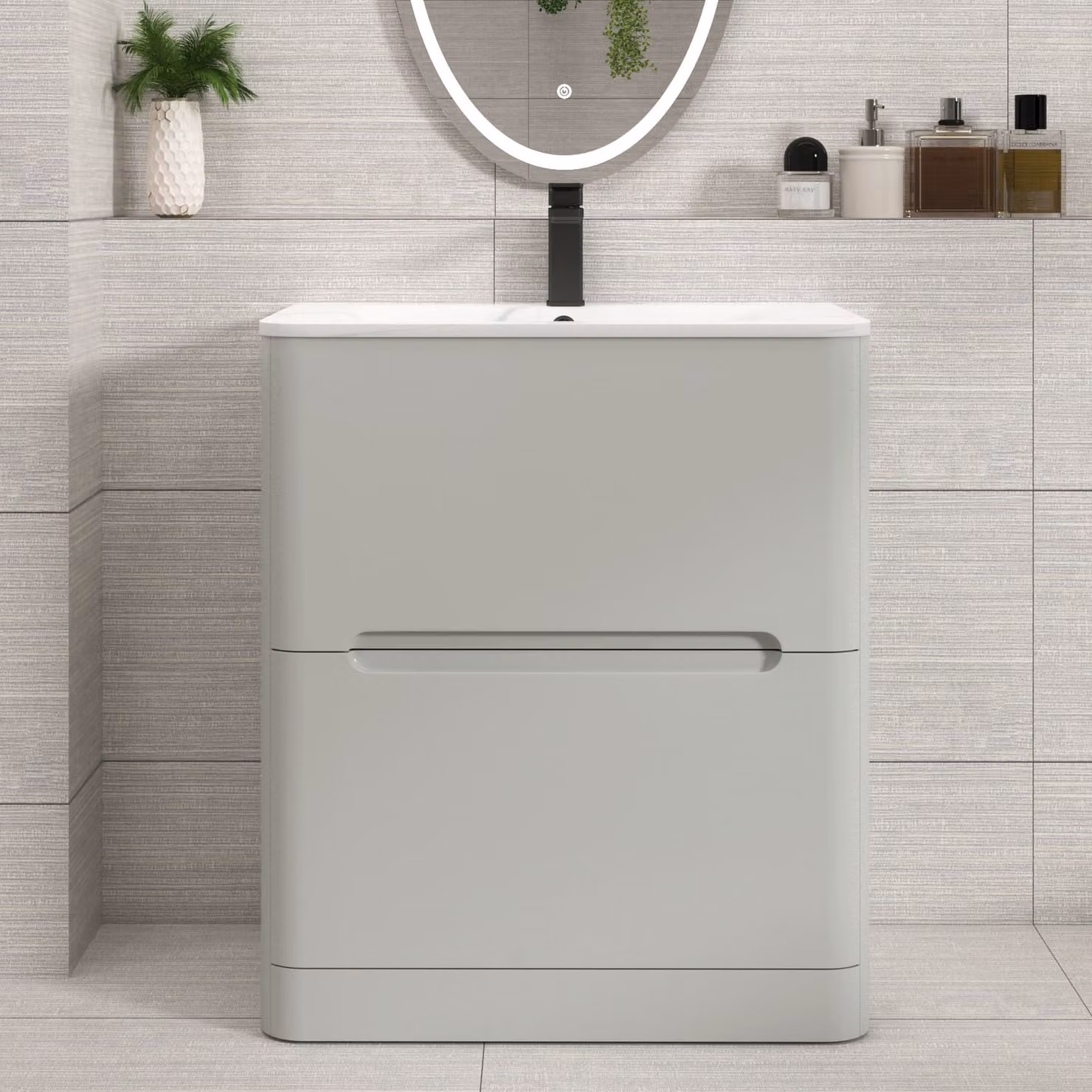 Royal Bathrooms Venice 700mm Dove Grey Floor Standing 2 Drawer Vanity Unit with Carrara White Basin