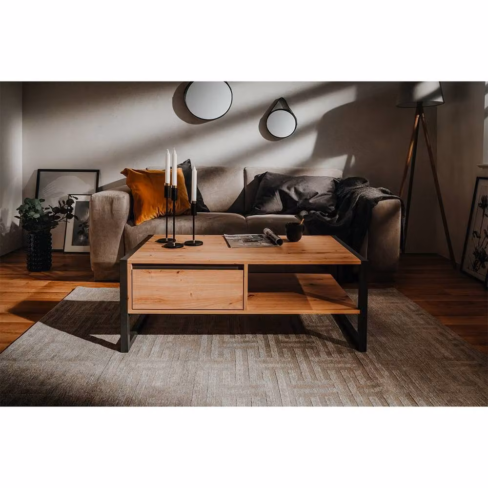 CALICOSY Denver Coffee Table with Drawer in Light Oak – 4