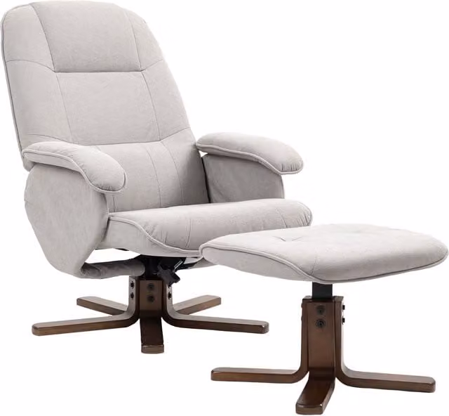 HOMCOM Swivel Recliner Chair with Ottoman and Solid Wood Base in Grey