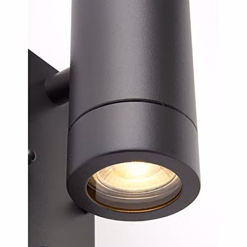 Loops Twin Up & Down Wall Light with PIR Motion Sensor, Anthracite Grey Stainless Steel and Transparent Glass, IP44 Rated, GU10 LED Compatible – 2