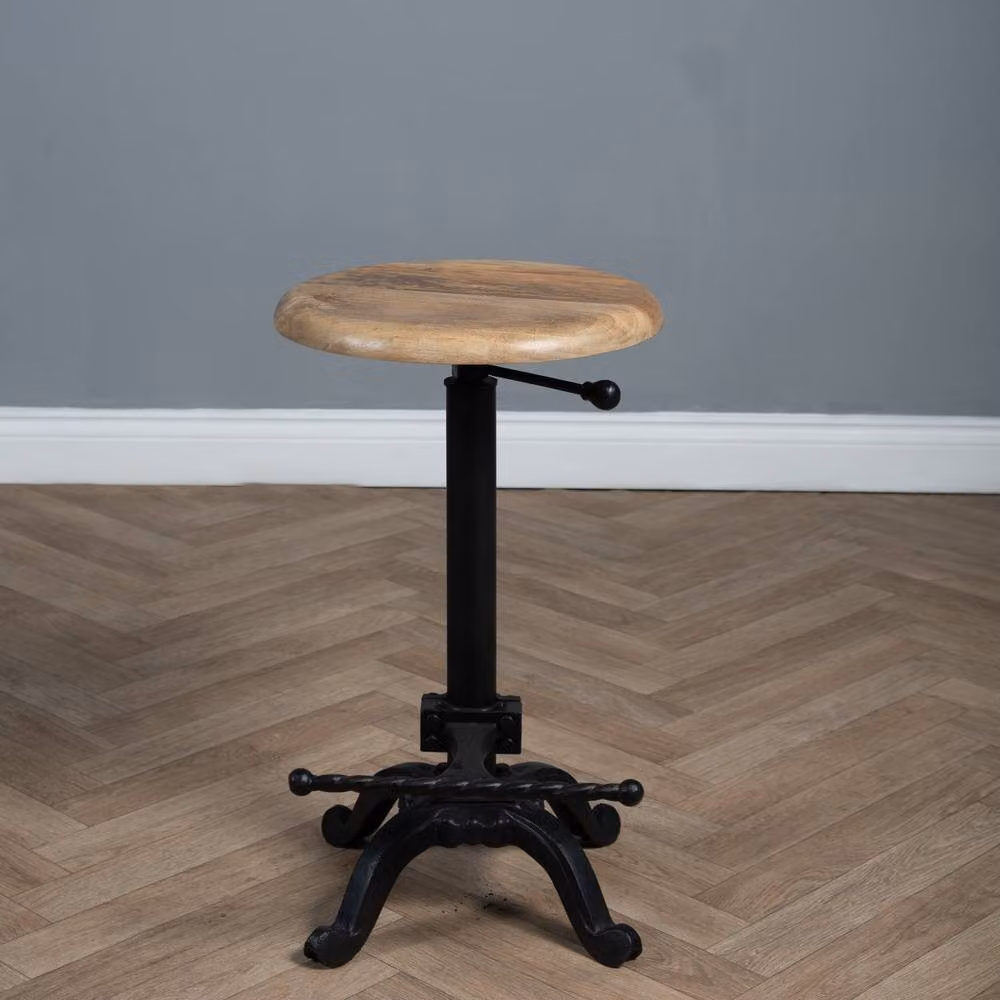 Elm Home And Garden Adjustable Bar Stool in Brown with Mango Wood and Metal Frame, W: 44 cm, D: 36 cm, H: 65-76 cm – 2