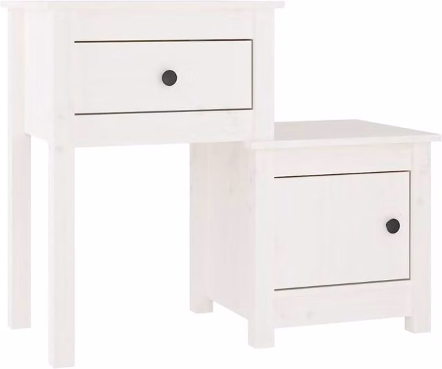 Berkfield Home Beautiful Set of 2 White Solid Wood Pine Bedside Cabinets W: 79.5 cm, D: 38 cm, H: 65.5 cm