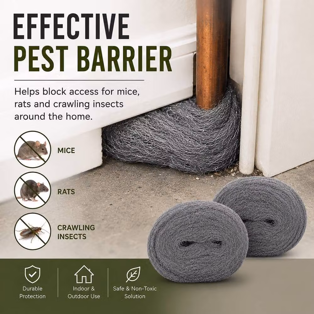 Marco Paul Silver Grade 0000 Steel Wool Mice Blocker Rolls with Protective Gloves – 3