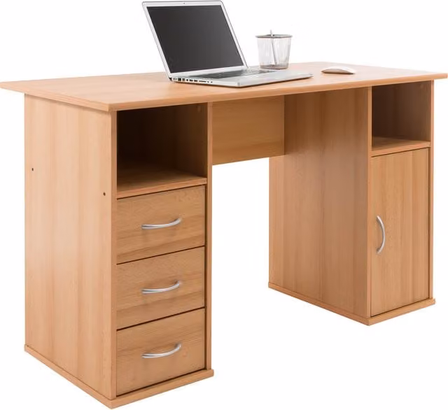 Alphason Maryland Workcentre Computer Desk with Drawer Unit in Beech Brown