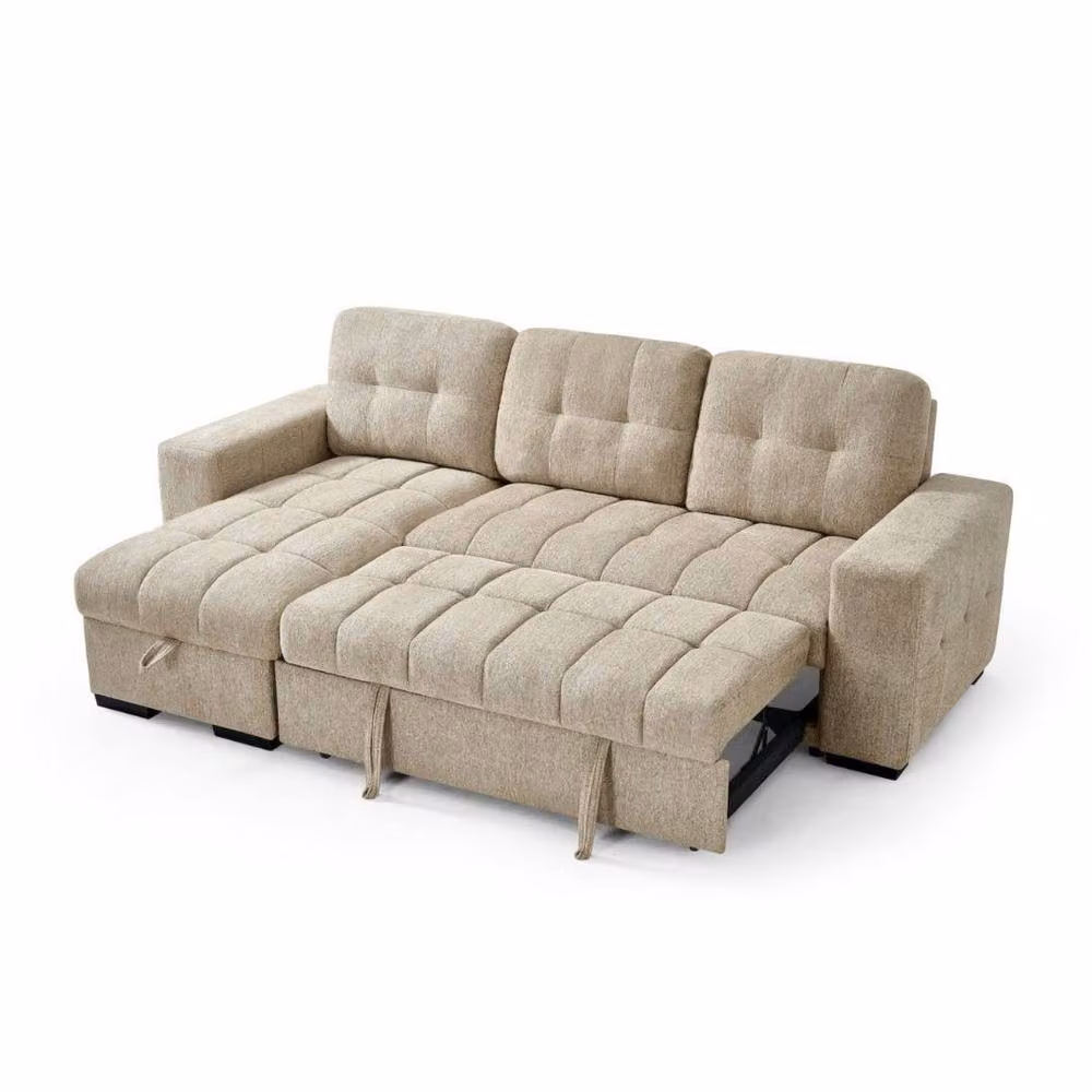 Stratus Interiors Modern Upholstered Fabric Sofa Bed with Sleeping Function in Beige – 2