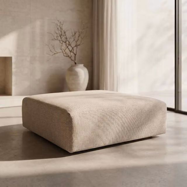 Abakus Direct Tokyo Footstool in Cream Brushed Tweed Fabric – 1