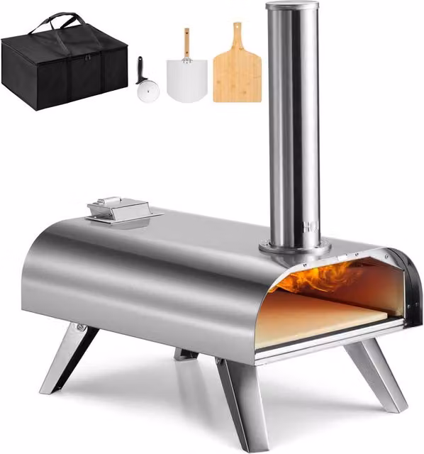 VonHaus Portable Pellet Pizza Oven with Accessories in Silver – 1
