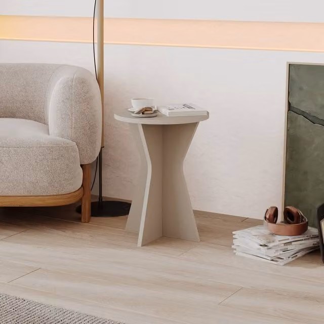 Decortie Lisa Round Geometric Pedestal Side Table in Beige, W/D/H: 40 x 40 x 51.8 cm – 1