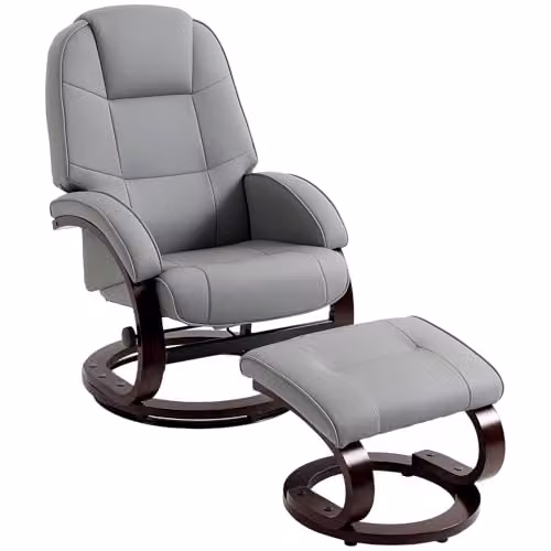 HOMCOM Swivel Recliner Chair with Ottoman, Grey Synthetic Leather – 6