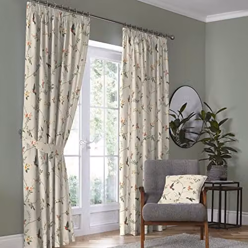 Dreams & Drapes Darnley Nature Inspired Floral Pencil Pleat Curtains in Coral and Multicolour, W: 229 cm, D: 229 cm