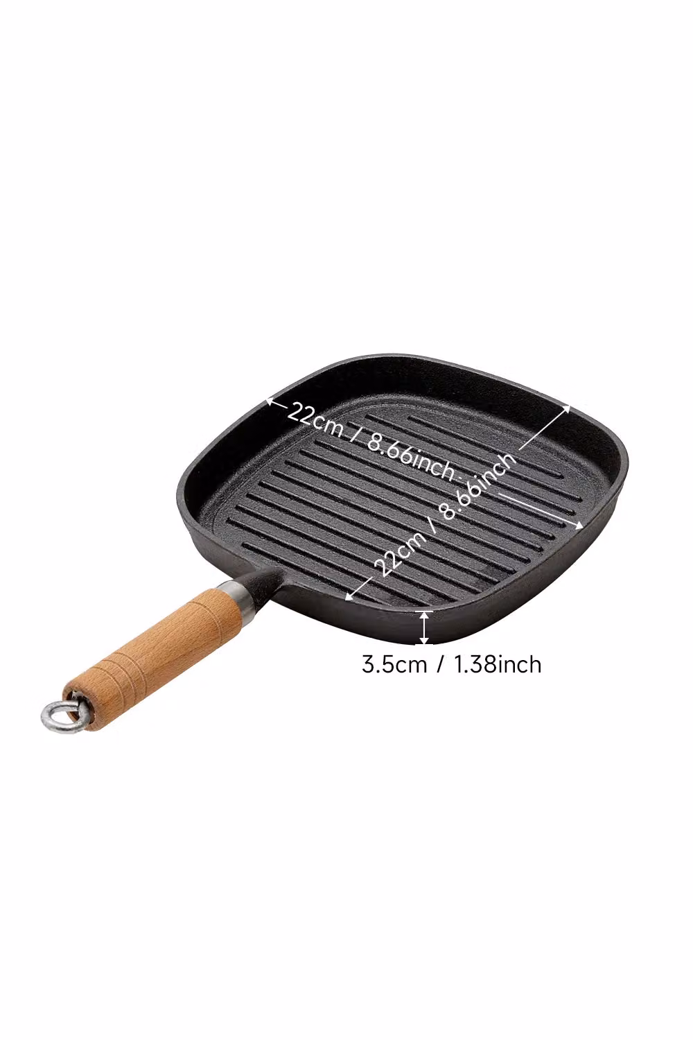Living and Home Square Cast Iron Griddle Pan with Wood Handle, Black, 22cm – 3