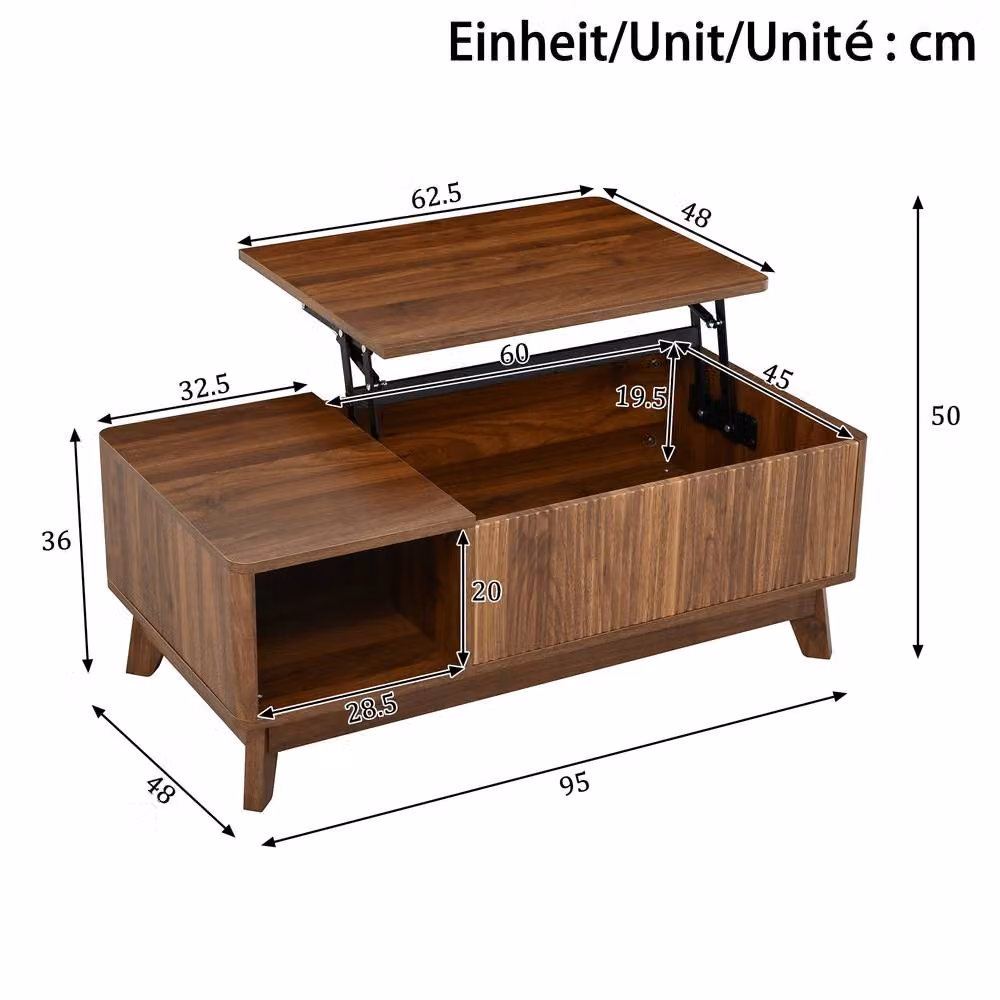 Merax Lift Top Coffee Table with Hidden Storage and Open Compartment in Walnut – 3