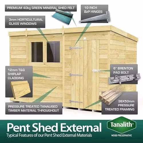Buttercup Farm Rustic Wood Pent Summer Shed in Brown, W: 358 cm, D: 231 cm, H: 201 cm – 3