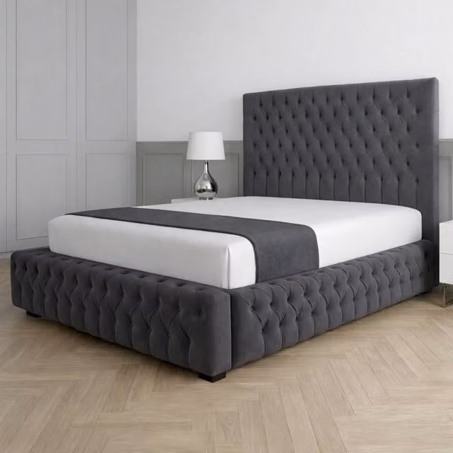 Living Comfort Bedz Countess Upholstered Gas Lift Storage Bed in Anthracite Grey, W/D/H: 140 x 200 cm