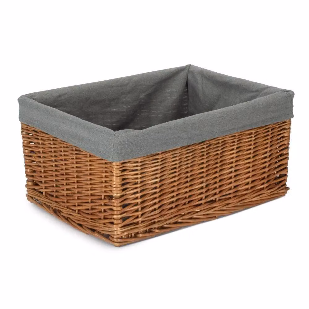 Red Hamper Small Red Willow Storage Basket with Grey Cotton Lining and Handles – 2