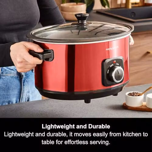 Morphy Richards Accents 6.5L Sear & Stew Slow Cooker in Red with Non-Stick Aluminium Pot and Glass Lid – 2