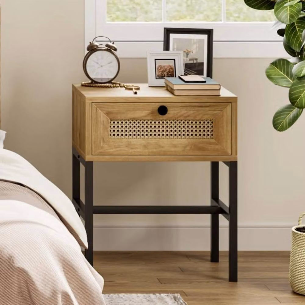 VOGREX Rattan Coffee Table with Drawer and Open Storage Shelf in Brown and Multicolour – 2