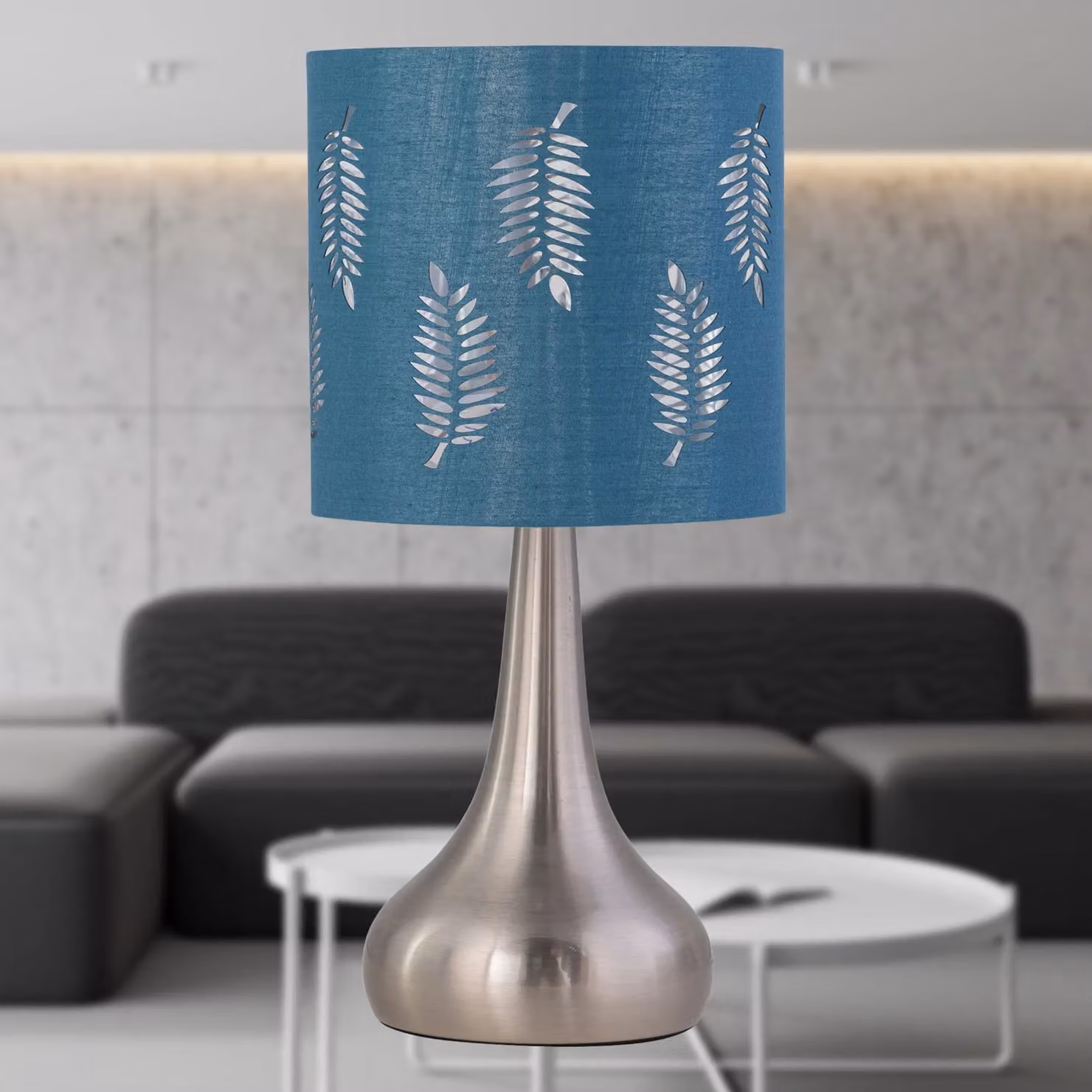 First Choice Lighting Romana Set of 2 Brushed Chrome Touch Table Lamps with Teal Fabric Shades – 3