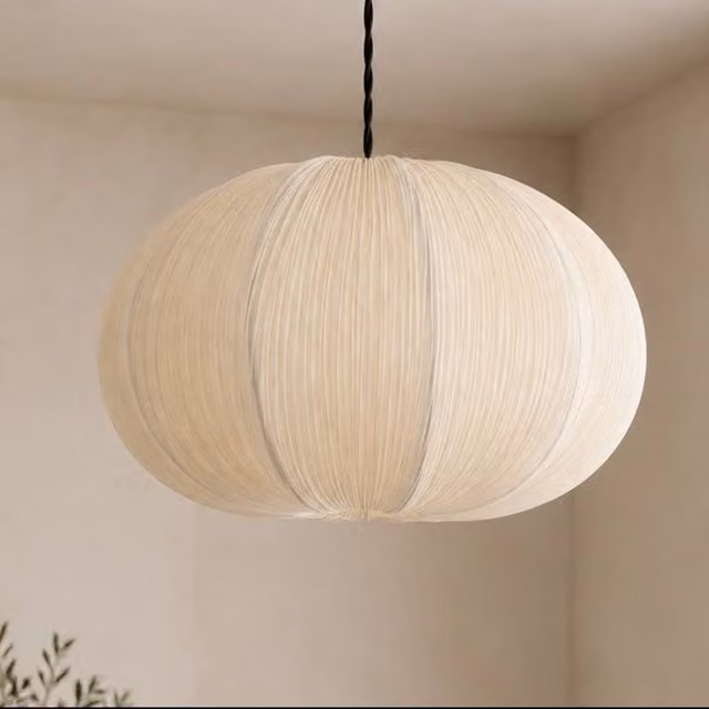 CGC Lighting Palmira Large Oval Stretch Ruffled Silk Fabric Lampshade in Beige, Width: 45 cm