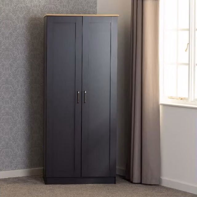 Seconique Portland 2 Door Wardrobe in Grey Matt Oak Finish
