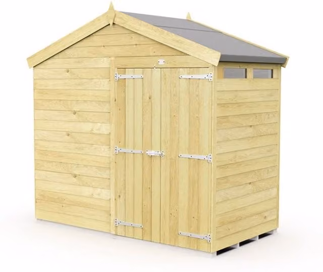 Buttercup Farm Apex Security Wooden Shed with Double Doors in Brown, W231 x D127 x H217 cm