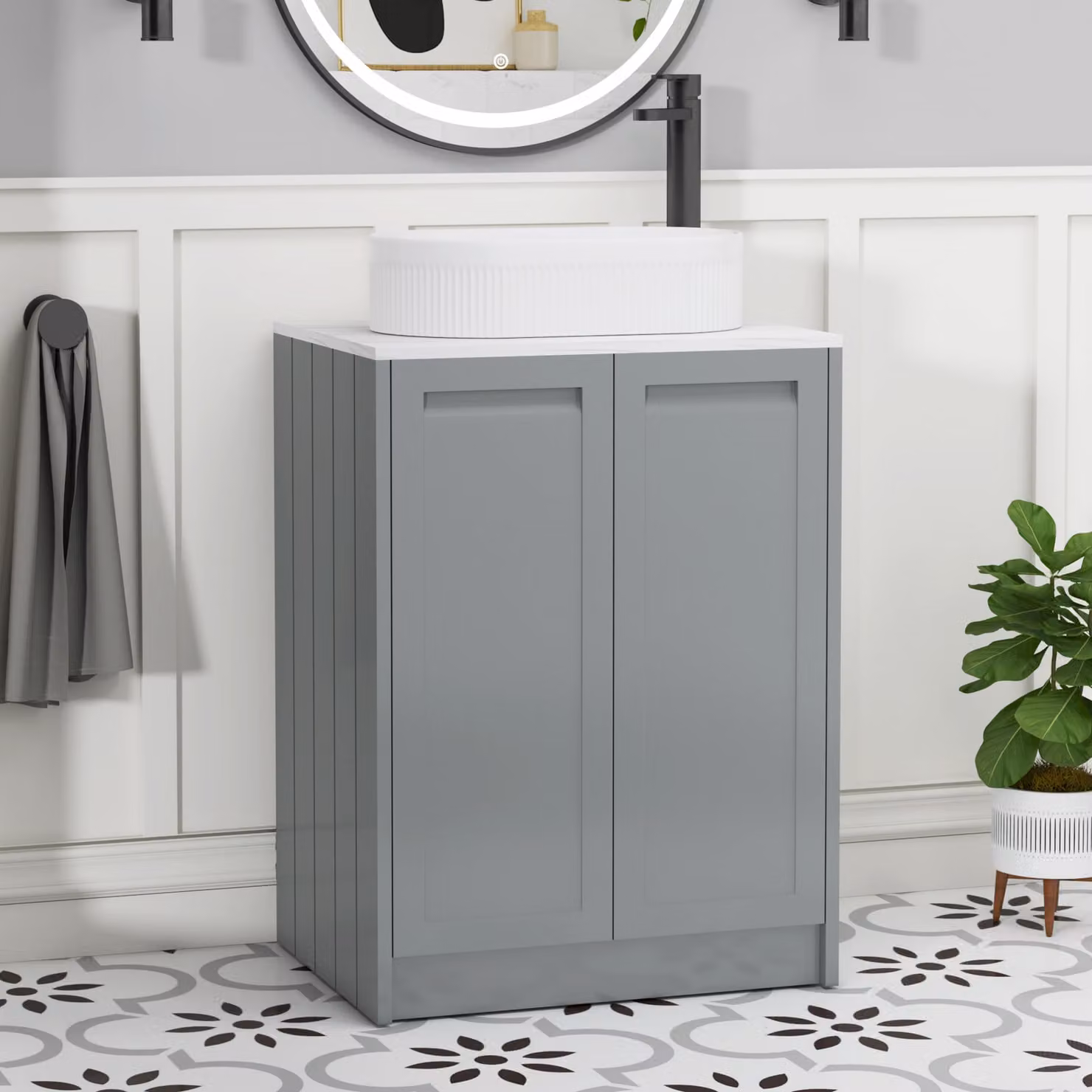 Royal Bathrooms Elmore 600mm Floor Standing Countertop Vanity Unit with Lyon Basin in Matt Pebble Grey