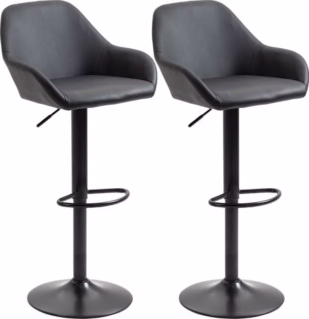 HOMCOM Set of 2 Black PU Leather Height Adjustable Swivel Bar Stools with Armrests and Backs – 1