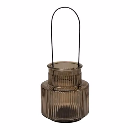 Four Candle Warm Grey Glass Pillar Candle Holder with Handle, Round, H: 13.0 cm, W: 13.0 cm, D: 28.0 cm – 1