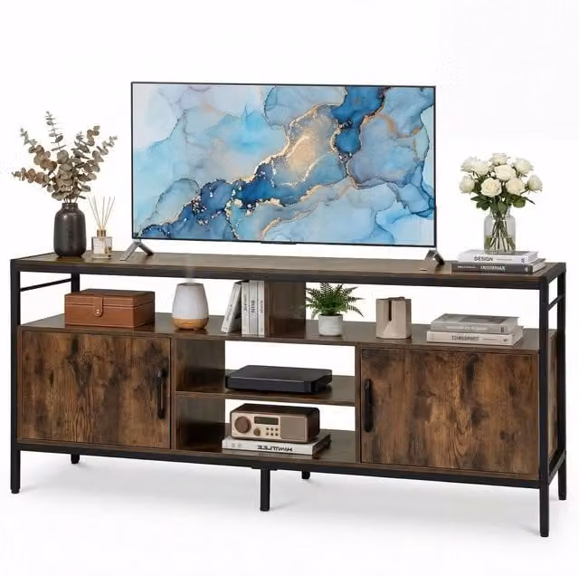 Komore Classic Wooden TV Cabinet in Brown and White