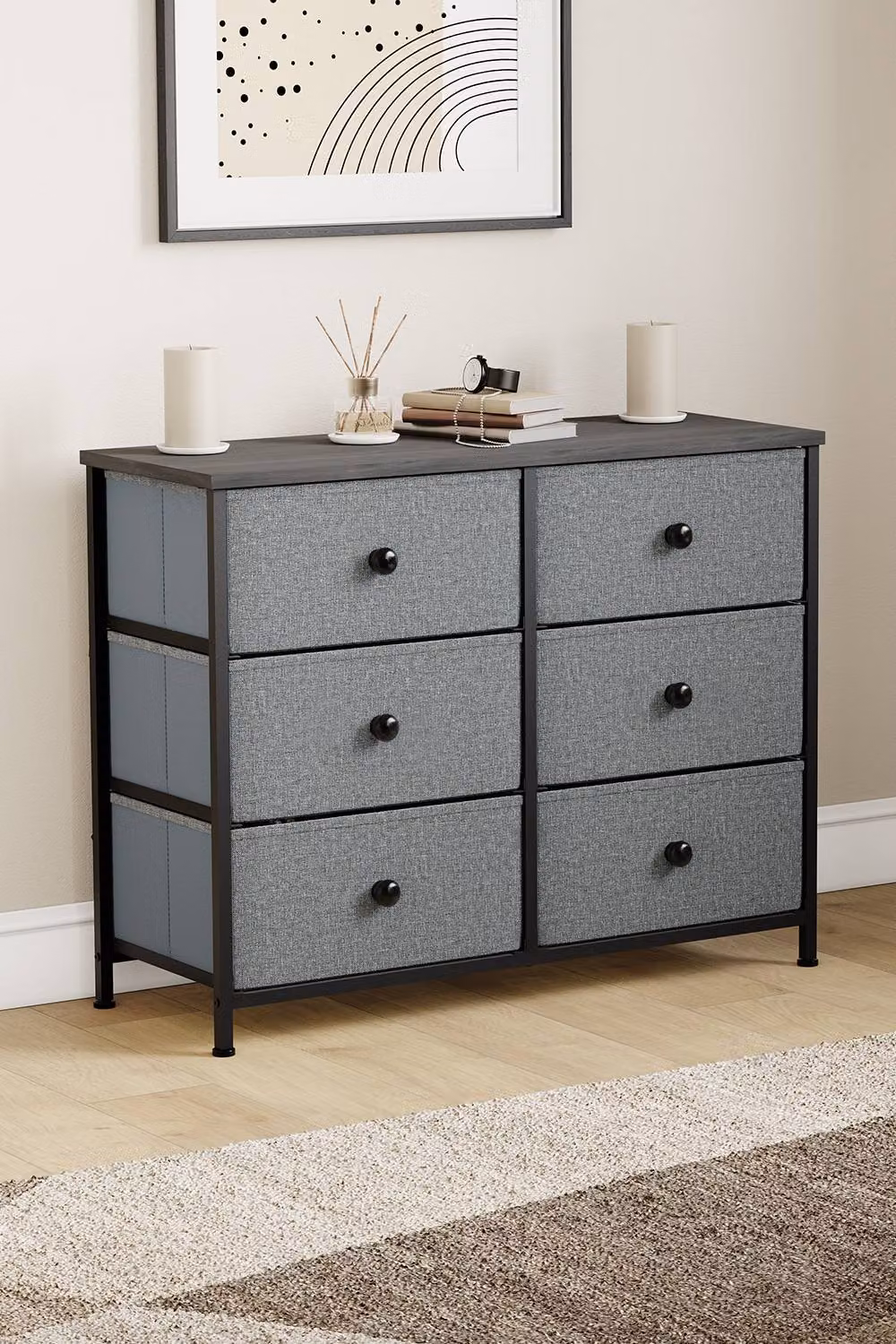 HD Designs Chorley 6 Drawer Chest of Drawers in Dark Grey Fabric and Metal – 5