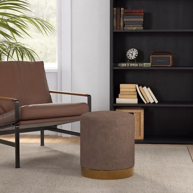 HOMCOM Round Upholstered Foot Stool with Padded Seat in Brown