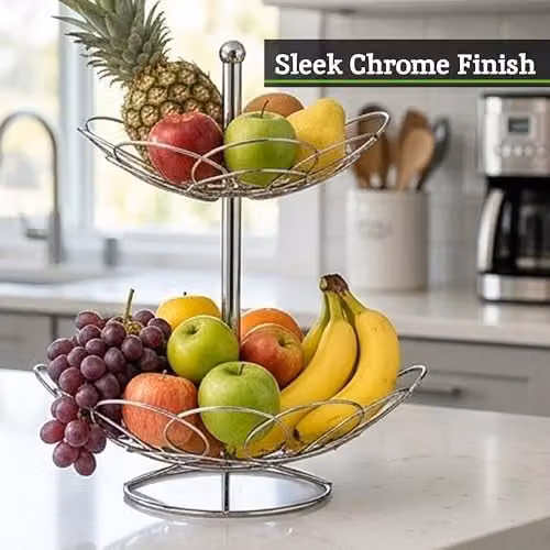 Orsina Sturdy 2 Tier Chrome Fruit Basket in Silver – 3