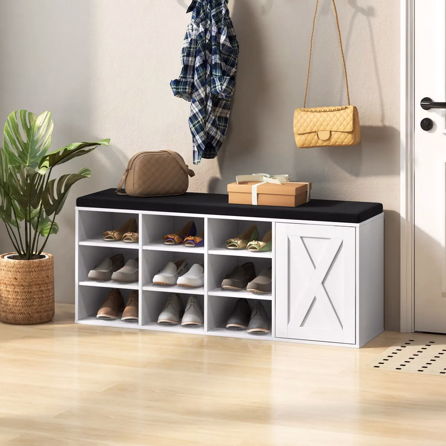 Costway 3-Tier Shoe Storage Bench with Padded Fabric Cushion in White – 3