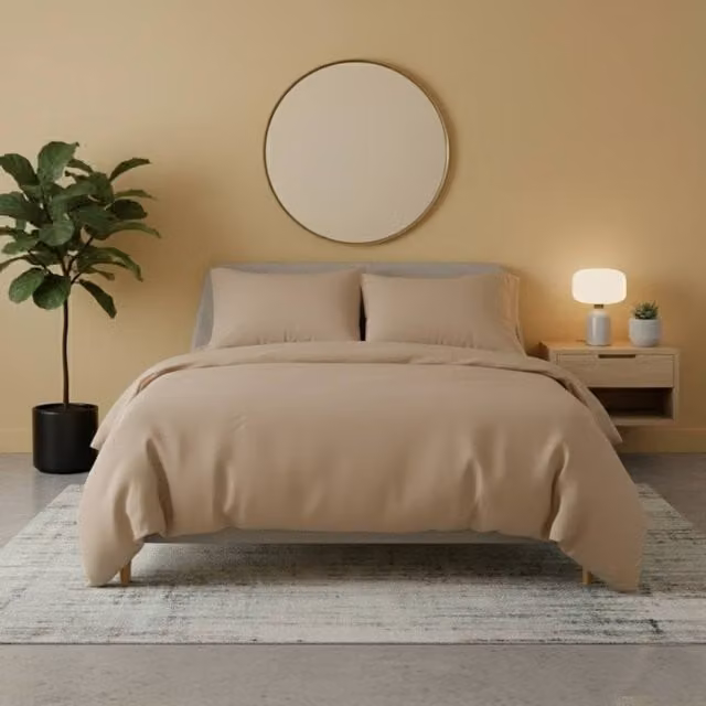Snug City Beige Flannelette Cotton Duvet Cover and Pillowcase Set, W/D/H: 200 x 200 cm – 1