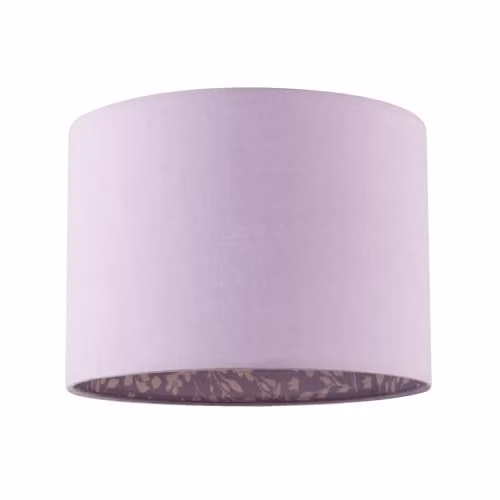 Happy Homewares Lilac Cotton Fabric Drum Lamp Shade with White Floral Pattern Lining, W/D/H: 25 x 25 x 18 cm