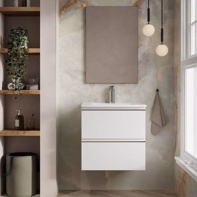 Banyetti Vatilla 600mm Wall Hung Vanity Unit with Lira Basin, Gloss White – 1