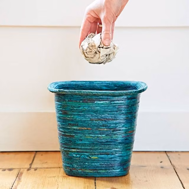 Paper High Reclaimed Newspaper Waste Paper Basket in Petrol
