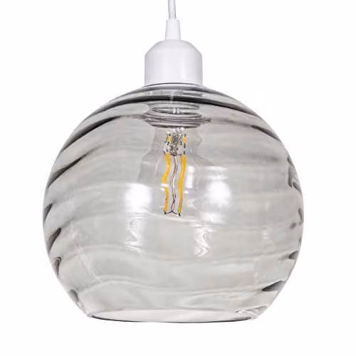 Happy Homewares Modern Grey Ribbed Glass Circular Pendant Lamp Shade, Diameter: 20 cm