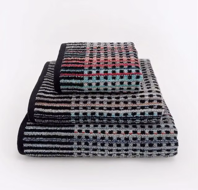Allure Bath Fashions Carnival Checked Repurposed Cotton Zero Twist Towels in Black and Multicolour